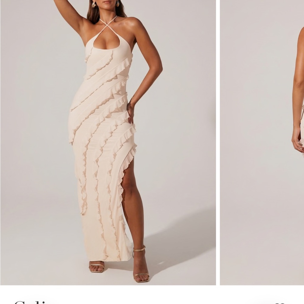 Never Worn Oh Polly Cream Ruffle Maxi Dress